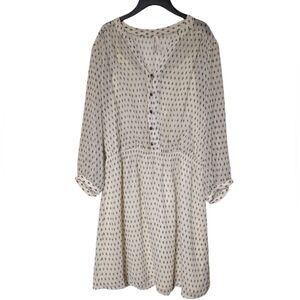 Gentle Fawn Cream and Black Sheer Balloon Sleeve Elastic Waist Mini Dress Large